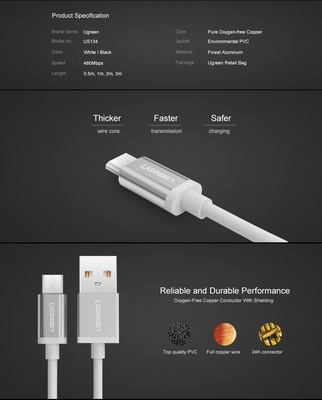 Ugreen Micro USB Cable Fast Charging Mobile Phone Andriod Cable Adapter 5V2A 1m